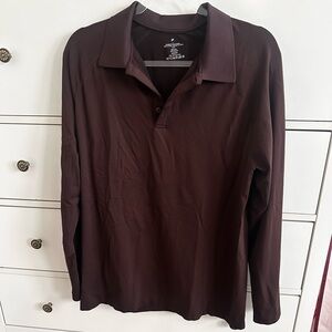 Fabletics Men's Maroon Long Sleeve Polo Shirt